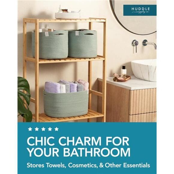 3WASHABLE Woven Baskets for Storage Baskets for Shelves Large Cotton RopeBaskets - Picture 5 of 7